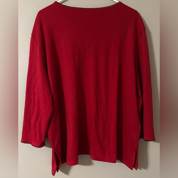 ALFRED DUNNER size 2X, crimson red with a black embroidered design blouse. - Picture 4 of 8